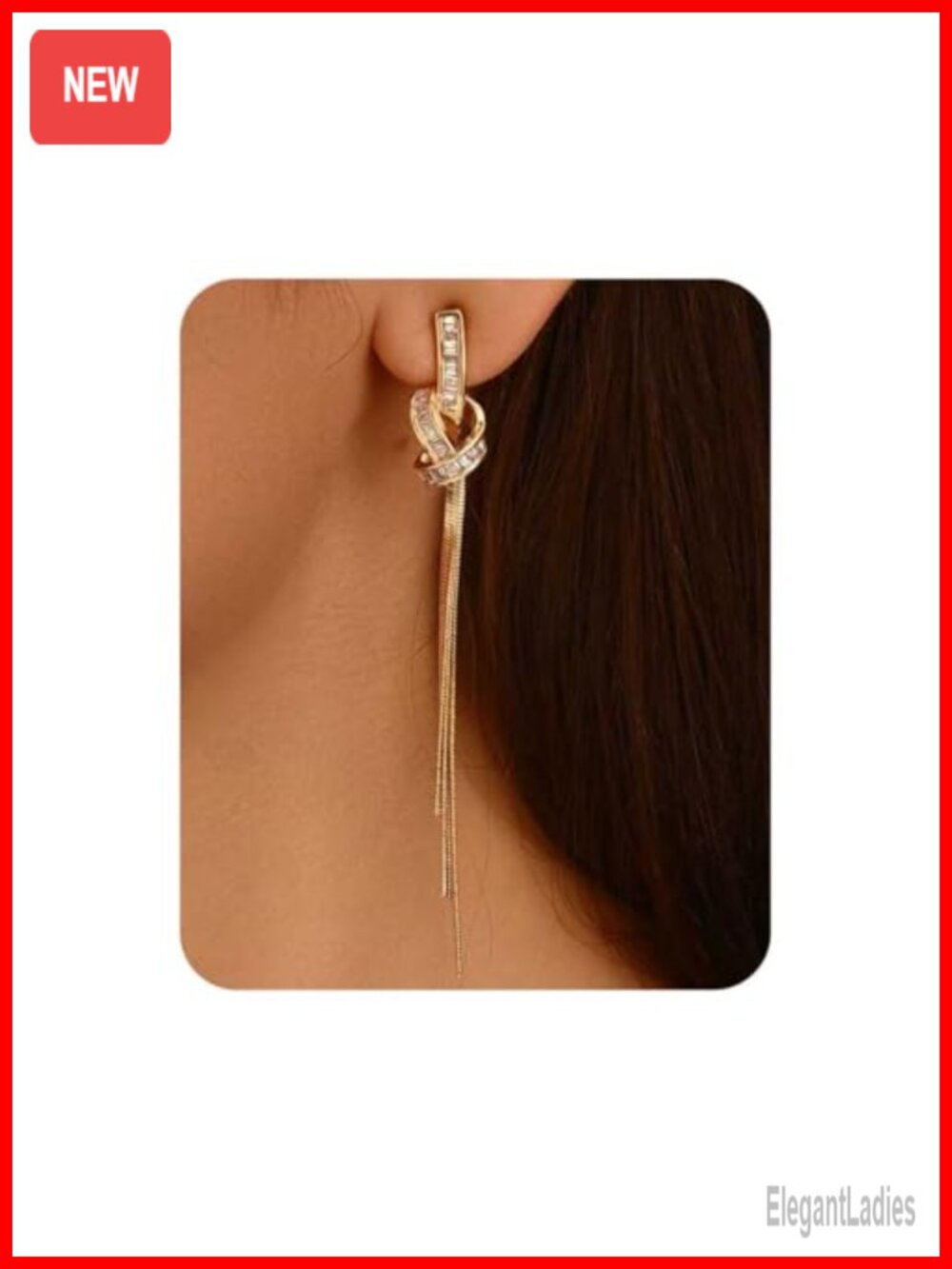 18K Gold Plated Rhinestone Tassel Dangle Earrings Hypoallergenic